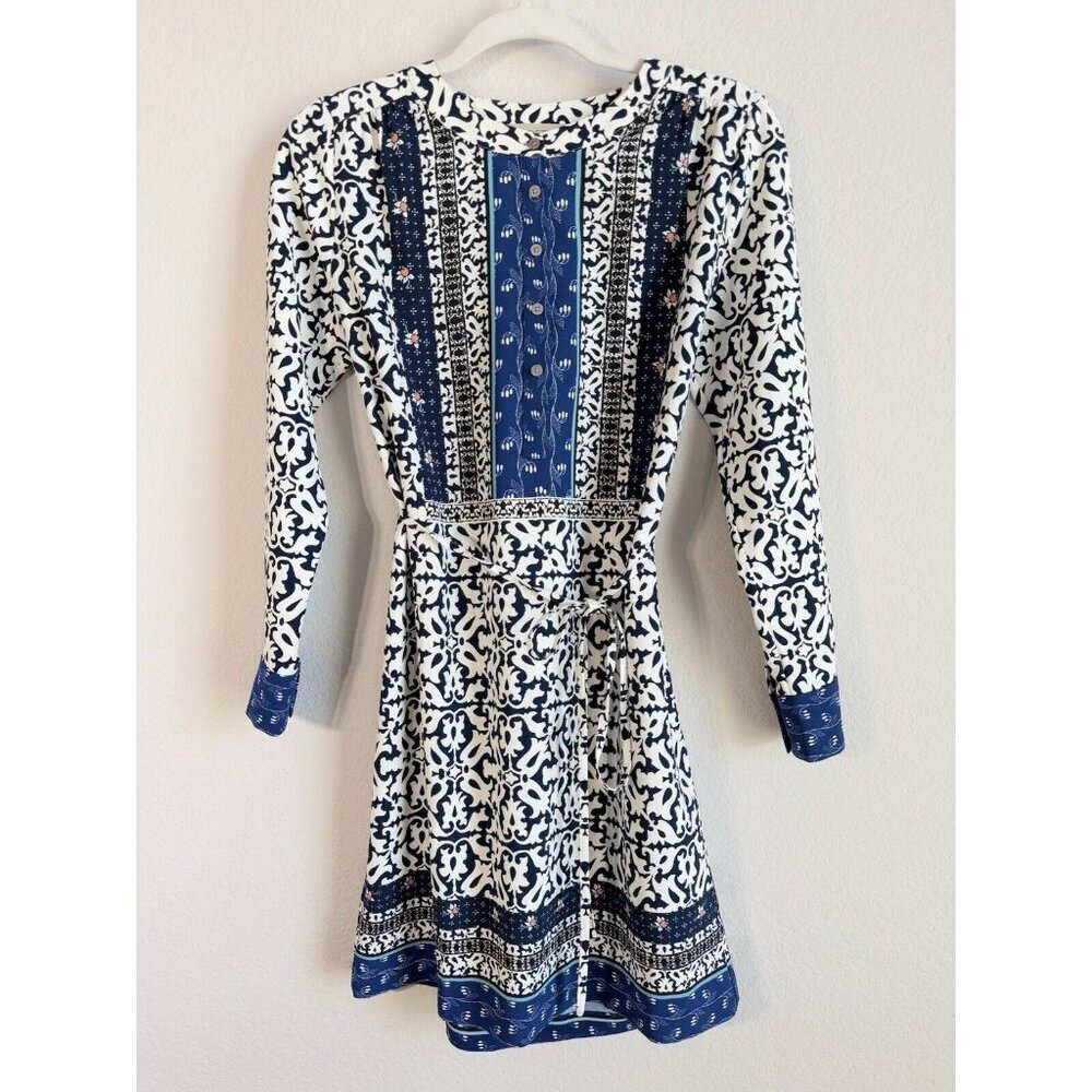 LOFT Petites‎ Tie Waist Floral Mosaic Shirtdress Women’s XSP Multicolor Casual
